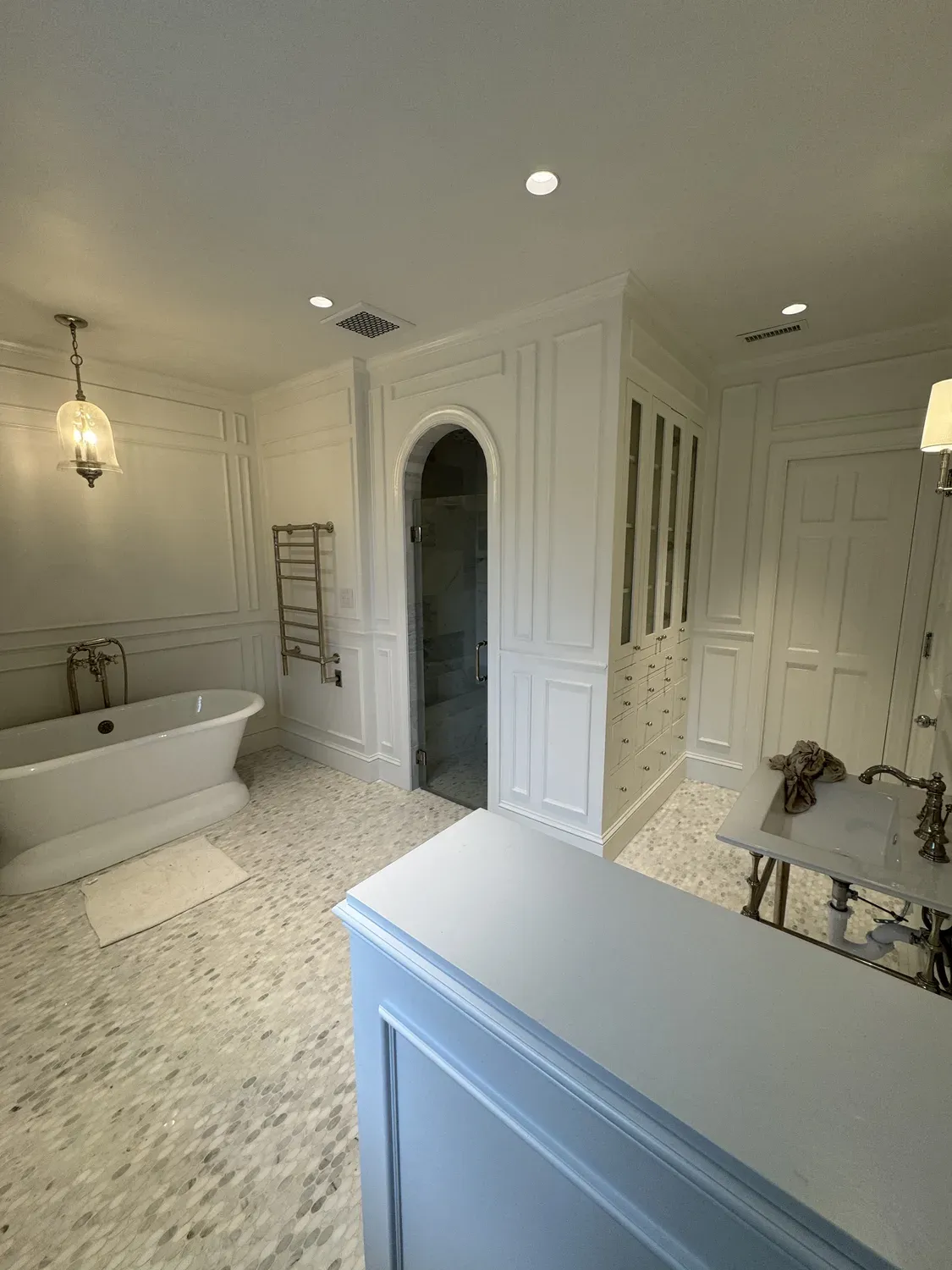 Luxury bathroom remodel with freestanding tub by Building America Construction